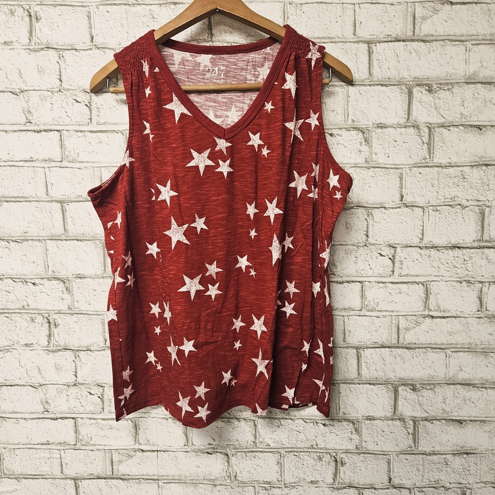 Maurice's Red With White Stars Tank Top Size XL V-Neck Patriotic